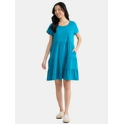 Time and Tru Women's and Women's Plus Tiered Cotton Mini Dress, Sizes XS-4X