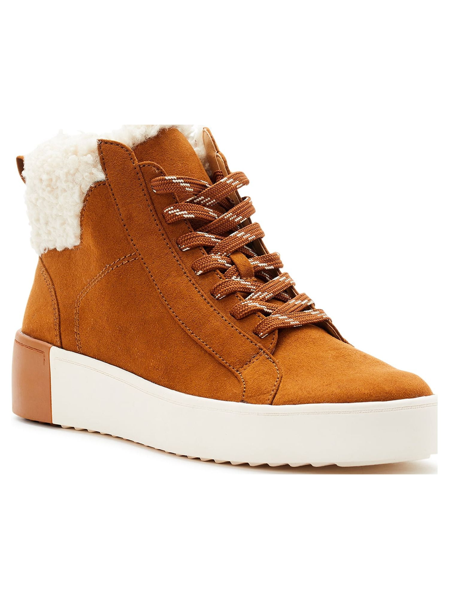 Time And True Women's Kaia High Top Faux Shearling Sneakers
