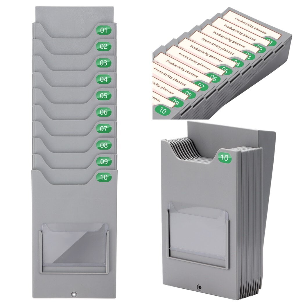Time Card Holder, 10Slot Attendance Card Rack, Easy to Hang