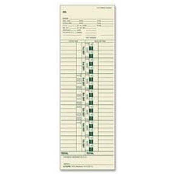 Time Card - Manila - 500 Count - Weekly - 3.5 in. x 10.5 in.$$Office