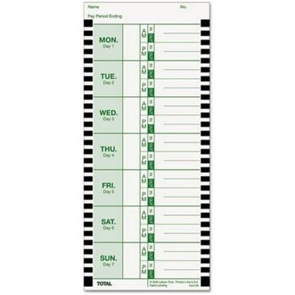 Time Card for Bilot Model 800P, 4 x 9, Weekly, 1-Sided, 100/Pack, Sold as 2 Package