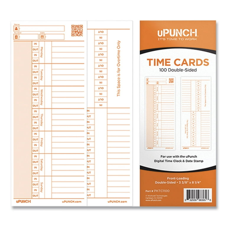 Time Card for PK1100 Time Clock, Two Sides, 3.38 x 8.25, 100/Pack Time Card for PK1100 Time Clock, Two Sides, 3.38 x 8.25, 100/Pack