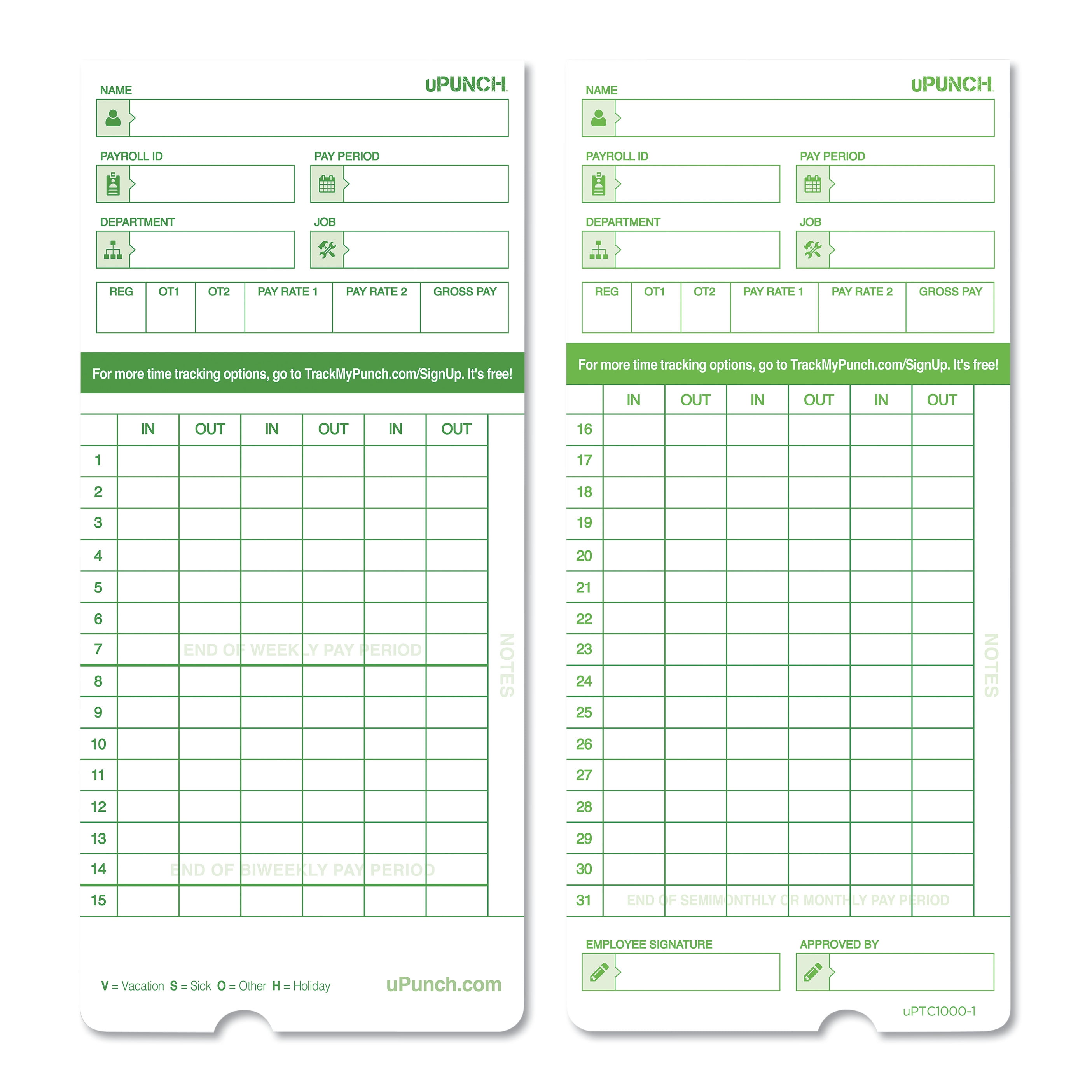 uPunch Time Card Bundle for HN1000, HN3000, HN3600 - High