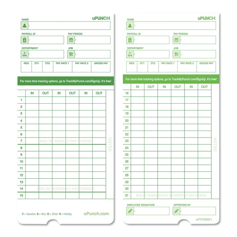 Amazon.com : 100 uPunch Time Cards for HN4000 : Office Products