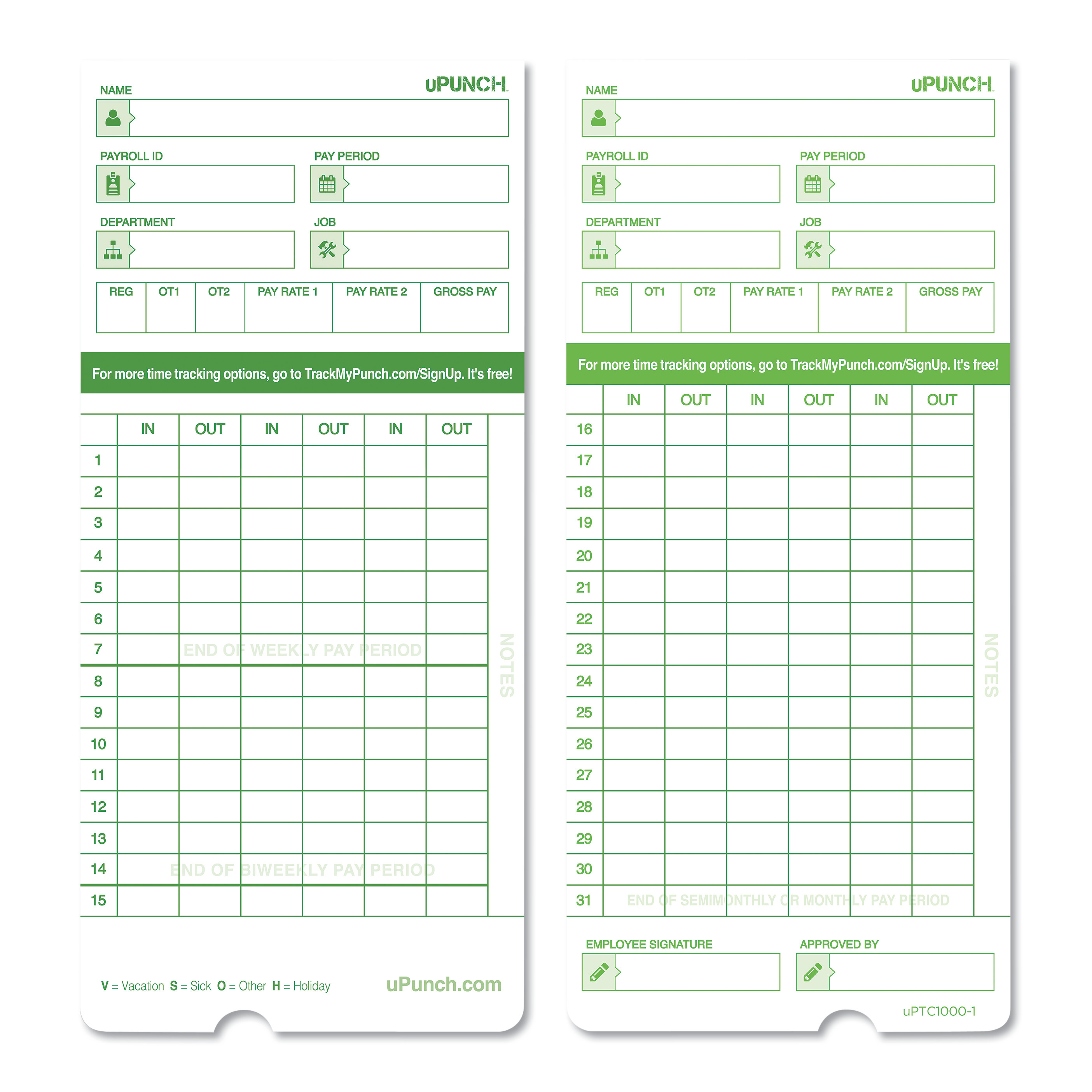 UPunch Time Card Bundle For HN1000 HN3000 HN3600 High Quality 100 UPunch Time Card Bundle For HN1000 HN3000 HN3600 High Quality 100