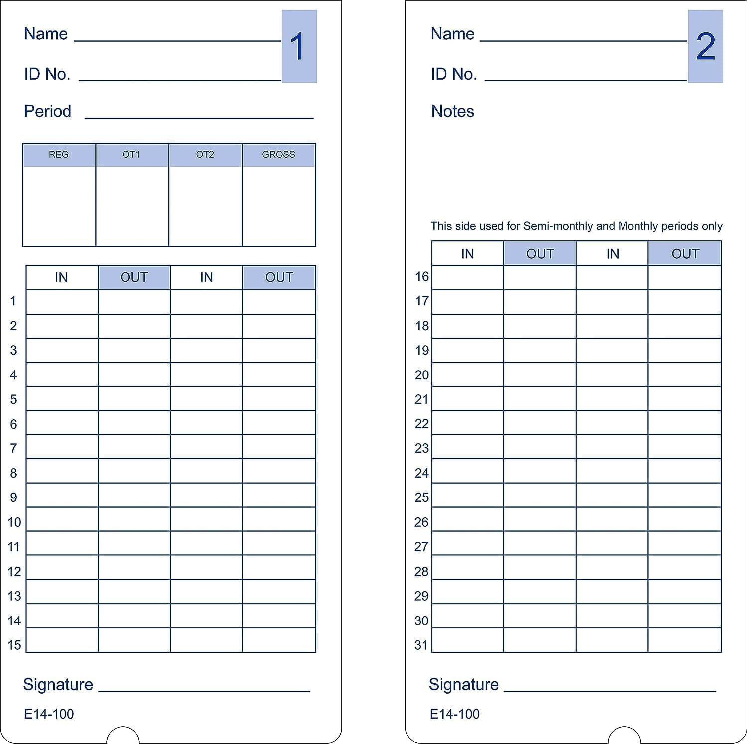 Time Clock Cards Time Cards For Lathem 400E Time Clock, Compatible E14 - Walmart.com