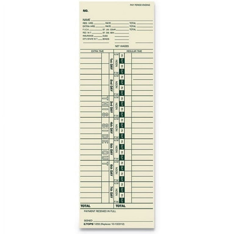 Time Clock Cards, Replacement for 10-100312/1950-9301/K14-36981D, One Side, 3.5 x 10.5, 500/Box Time Clock Cards, Replacement for 10-100312/1950-9301/K14-36981D, One Side, 3.5 x 10.5, 500/Box
