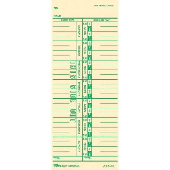 Time Clock Cards, Replacement For 10-800292/m-33, One Side, 3.5 X 9, 100/pack | Bundle of 5 Packs