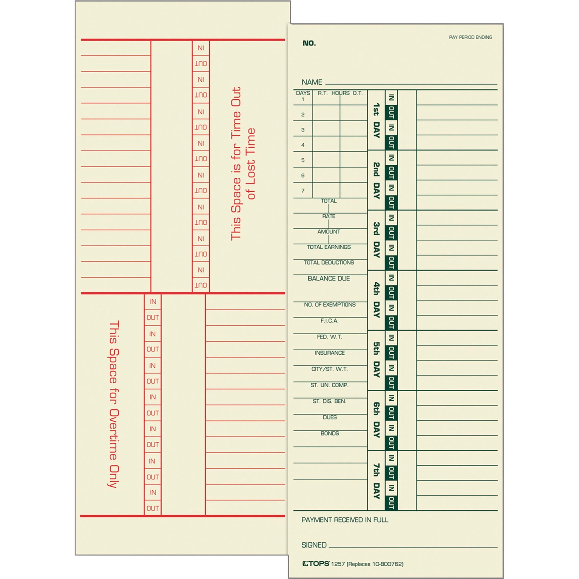 Time Clock Cards, Replacement for 10-800762, Two Sides, 3.5 x 9, 500/Box Time Clock Cards, Replacement for 10-800762, Two Sides, 3.5 x 9, 500/Box