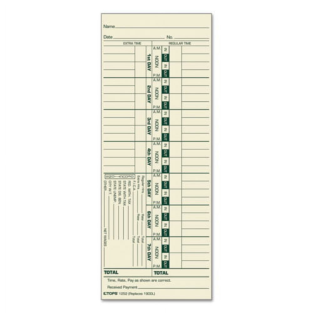 Time Clock Cards, Replacement for 1900L, One Side, 3.5 x 9, 500/Box Time Clock Cards, Replacement for 1900L, One Side, 3.5 x 9, 500/Box