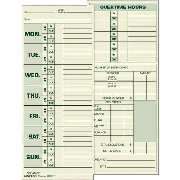 "Time Clock Cards, Replacement For 331-10, Two Sides, 3.5 X 8.5, 500/box | Bundle of 5 Boxes"