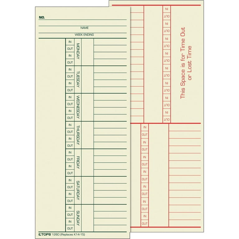 Time Clock Cards, Replacement for K14-15, Two Sides, 3.38 x 8.25, 500/Box Time Clock Cards, Replacement for K14-15, Two Sides, 3.38 x 8.25, 500/Box
