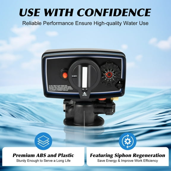 Time Clock Control Valve Automatic Water Softener Valve 1.1 Inch Inlet Outlet Kinetico Water Softener Parts Large Flow ABS Top Mount Regeneration Timer Valve for Fluid Delivery System Home Kitchen