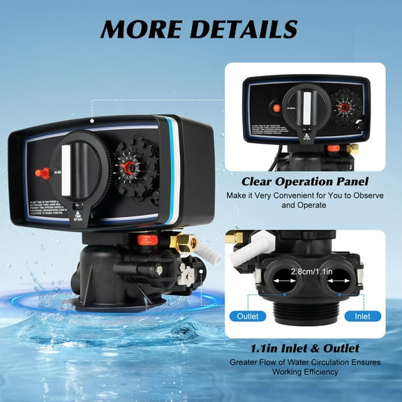 Time Clock Control Valve Automatic Water Softener Valve 1.1 Inch Inlet Outlet Kinetico Water Softener Parts Large Flow ABS Top Mount Regeneration Timer Valve for Fluid Delivery System Home Kitchen