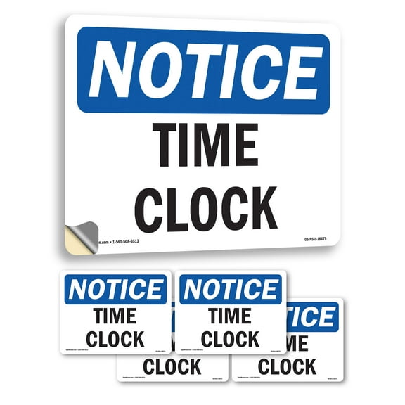 Time Clock OSHA Notice Vinyl Decal Label 5 Inch x 3.5 Inch - 5 Pack