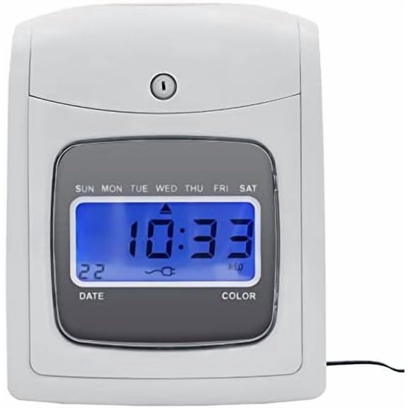 Time Clock Punch Machine, Modern Starter Time Clock Bundle with 50 Cards, 1 Backup Ribbon, 2 Keys and LCD Display, Wall-Mounted/Desktop Employee Time Clock for Small Business White$$Office