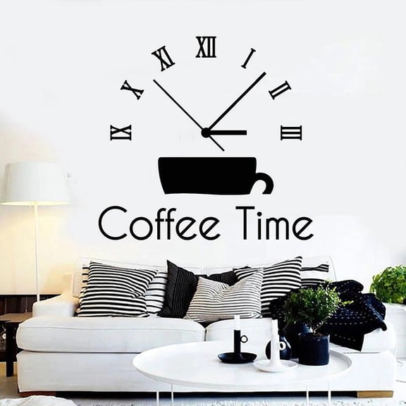 Time Clock Wall Decal Creative Drink Cup Door Window Vinyl Stickers Coffee House Cafe Office Break Room Decor Wallpaper Art 28x29cm