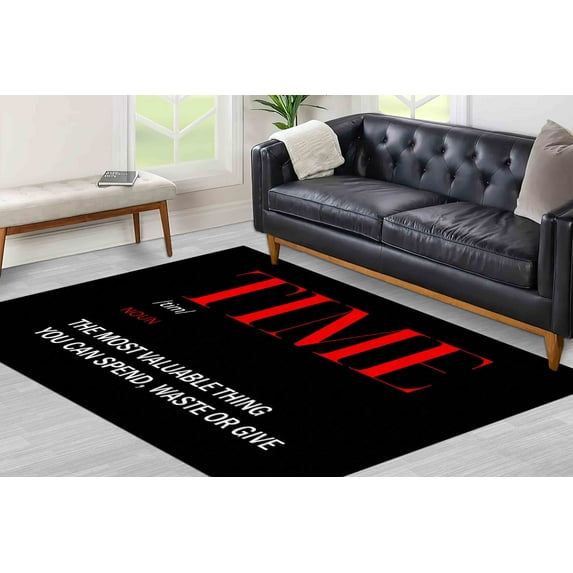 Time Definition Rugs, Time Rugs, Black and Red Rugs, Motivation Rug, Personalized Rug, Printed Rug, Hallway Rug, Gift Rug, Salon Rug, 5.2'x7.5' - 160x230 cm