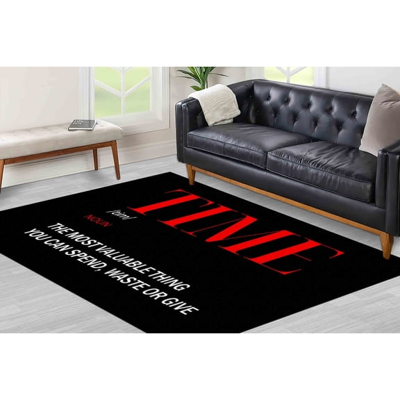 Time Definition Rugs, Time Rugs, Black and Red Rugs, Motivation Rug, Personalized Rug, Printed Rug, Hallway Rug, Gift Rug, Salon Rug, 2'x3' - 60x90 cm