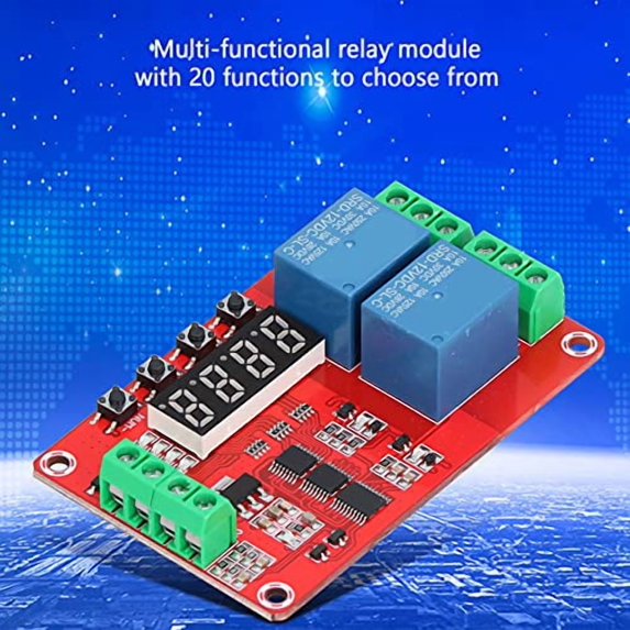 Time Delay Relay Module, DC 12V Timer Relay Programmable Delay Relay Module with LED Display, 2-Channel Timer Switch Self Lock Cycle Delay Controller Board for Smart Home, Automatic Control
