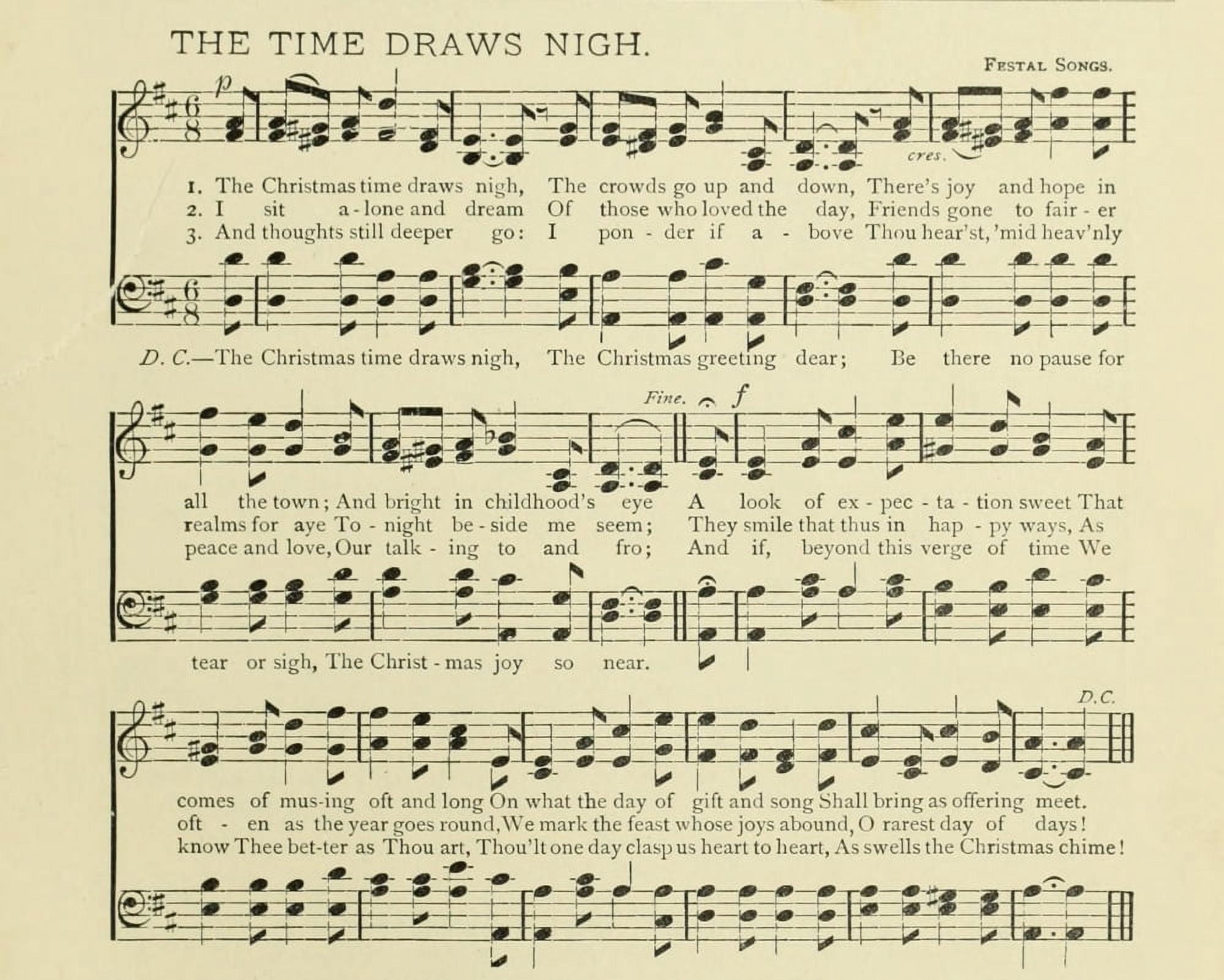 Time Draws Nigh Christmas in Song 1891 Canvas Art - (24 x 36)