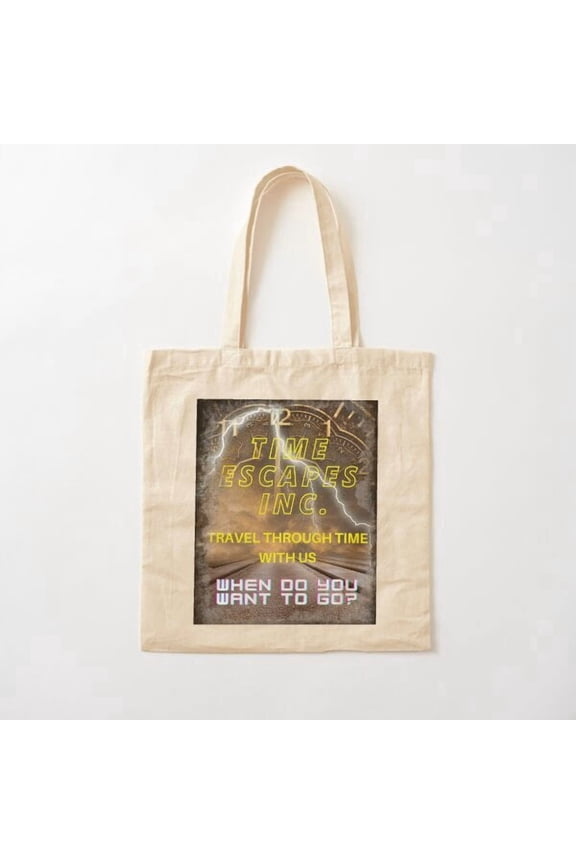 Time Escapes Inc. Time Travel With Us. Canvas Tote Bags, Reusable Shopping Bag