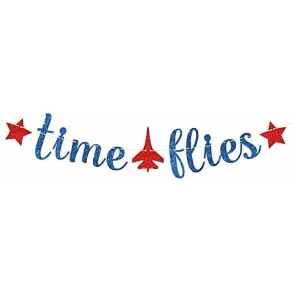 Time Flies Banner, Airplane Birthday Sign, Airplane Aviator Adventure Themed Boys Girls Kids 1st 2nd 3rd 4th Birthday Party Decorations