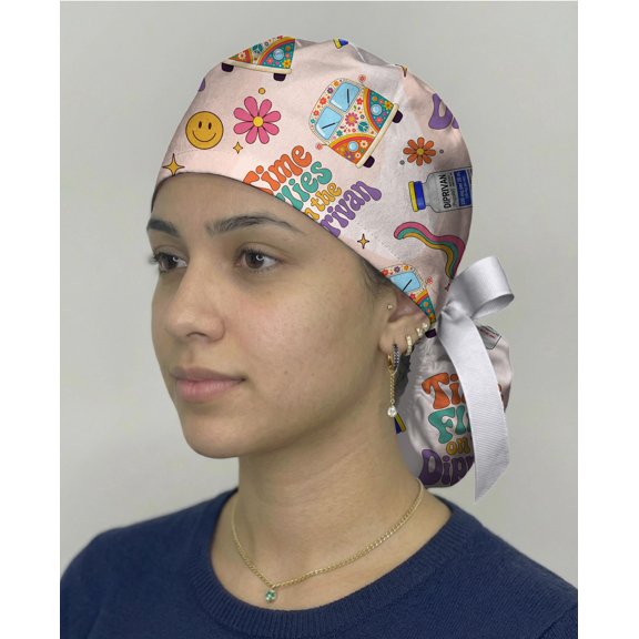 Time Flies on the Diprivan Scrub Cap, Funny Anesthesia Scrub Hat, CRNA Gift, Propofol Humor Cap, Anesthesiologist Gift, Retro OR Scrub Cap