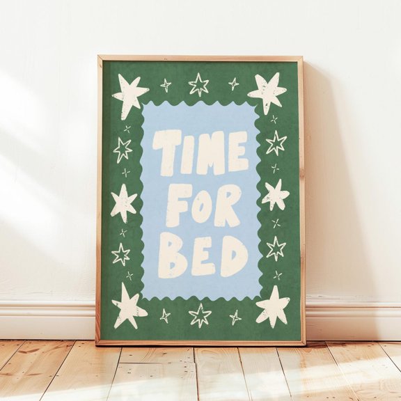 Time For Bed Green Blue Stars Print Unframed Paper Print
