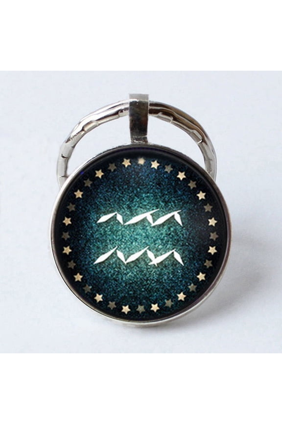 Time Gem Metal Keychain: Electroplated Alloy Key Chain with 25MM Constellation Design, Twelve Zodiac Signs