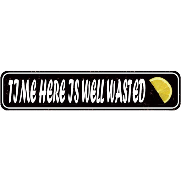 Time Here Is Well Wasted Relaxing Pool Sign - 16x4 Inch Metal Sign for Backyard Pool Areas & Outdoor Decor