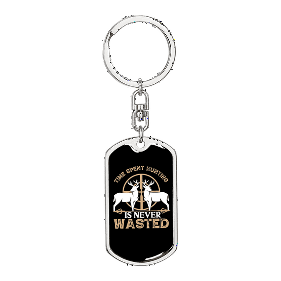 Time Hunting Wasted Stainless Steel or 18k Gold Premium Swivel Dog Tag Keychain