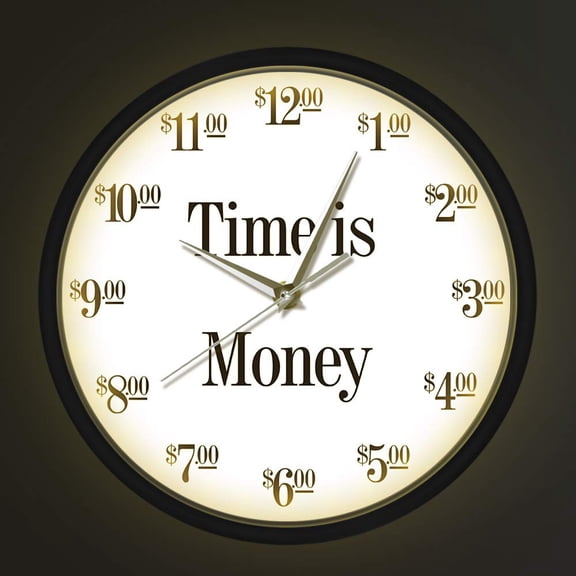 Time Is Money Funny Office Wall Clock with Smart Sound Control LED Night Light