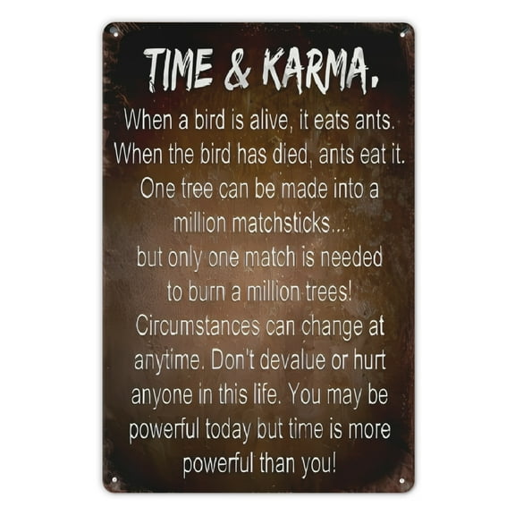 Time And KARMA "Style Metal Painting Metal Painting Wall Hanging - 8X12 Inches, Inspirational Statement Board for Home, Office, Bedroom Decoration - Perfect for Gifts for Friends And Husbands