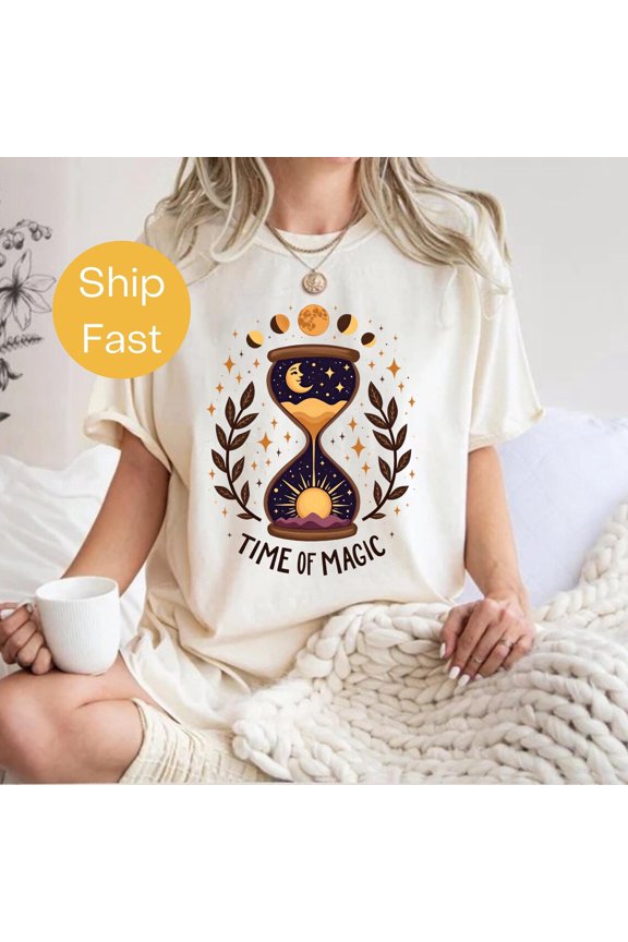 Time Magic Mystical Boho Spiritual Moon Phase T-Shirt All Size S-3XL