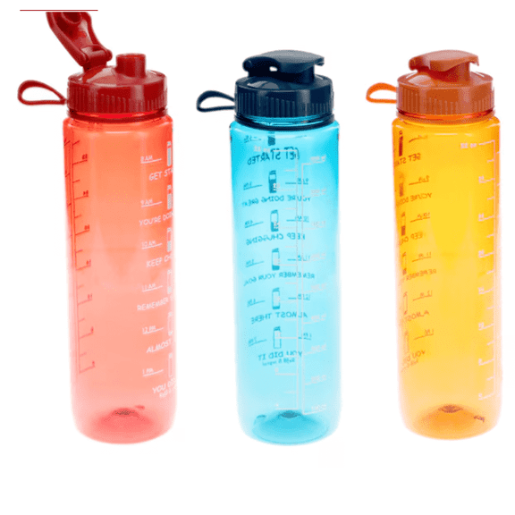 Motivational Water Bottle 32 oz with Snap Cap & Strap Set of 2, BPA Free & Leakproof Portable Reusable Tumbler Fitness Sports Water Jug