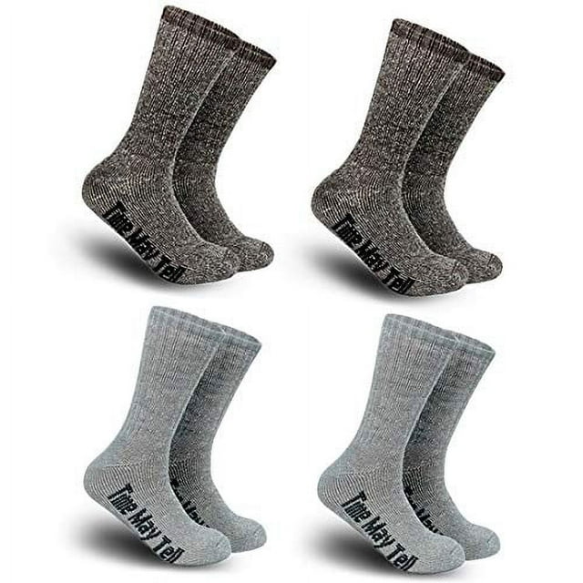 Time May Tell Mens Merino Wool Hiking Cushion Socks (2Light Grey,2Brown