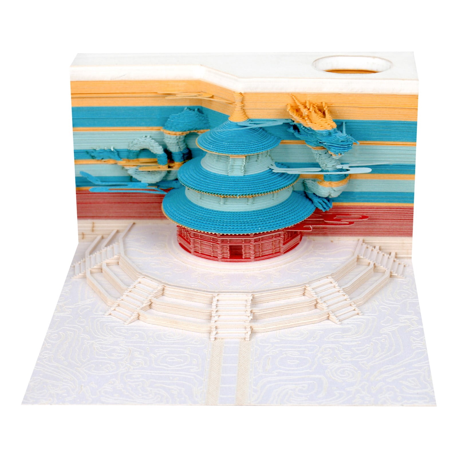 Time Piece Calendar, 2024 Desk Calendar With LED Lights, 3D Castle Calendar Notepad Tear Away Notepad Diy Paper Carving Art Craft For School Home