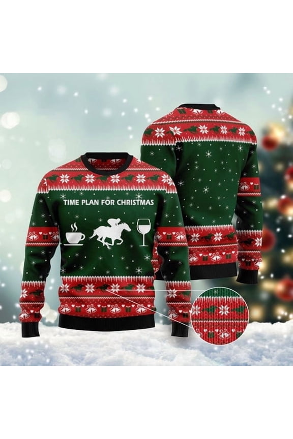 Time Plan For Christmas Horse Racing 3D Christmas Sweater, Funny Xmas Sweater, Sweater Xmas