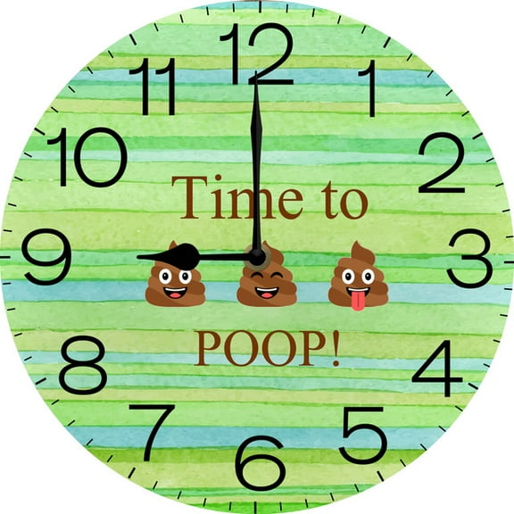 Time To Poop Clock, Funny clock for Bathroom Humor Wall Clock for Husband, Gag Gifts, Valentines Gifts, 10" Round Wood Wall Clock Silent Non-Ticking Decorative Clocks