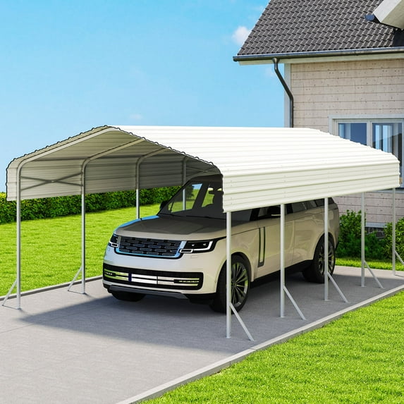 Time Ray 12'x20'Carport,Heavy Duty Metal Car Port,All-Weather Protection,Easy Assembly for Cars,Trucks,Boats,Tractors,and Outdoor Storage,White