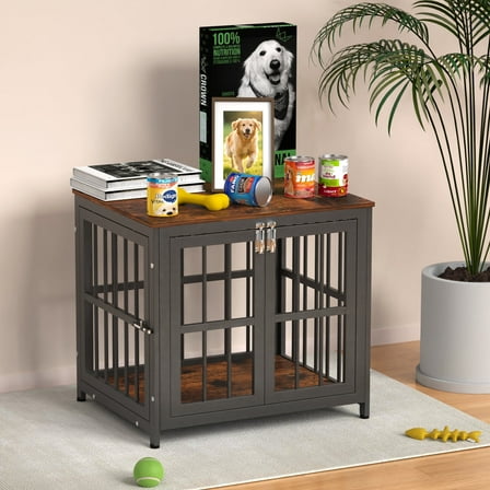 TIME RAY 26 Inch Dog Crate Cage Furniture, Heavy Duty Indoor Dog Kennel for Small Dogs, Decorative Pet Cage for Home Use,as Wooden End Table,Aged Black