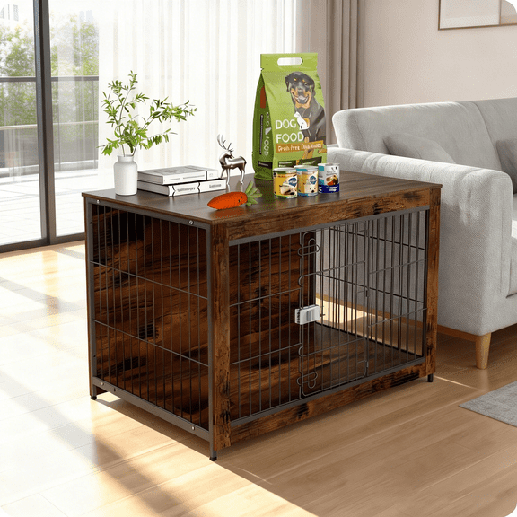 TIME RAY 38"Dog Crate Furniture with Secure Lock, Wooden Dog Kennel End Table Indoor Dog Cage for Small/Medium Dogs, Decorative Pet Crate Table for Home Indoor Use
