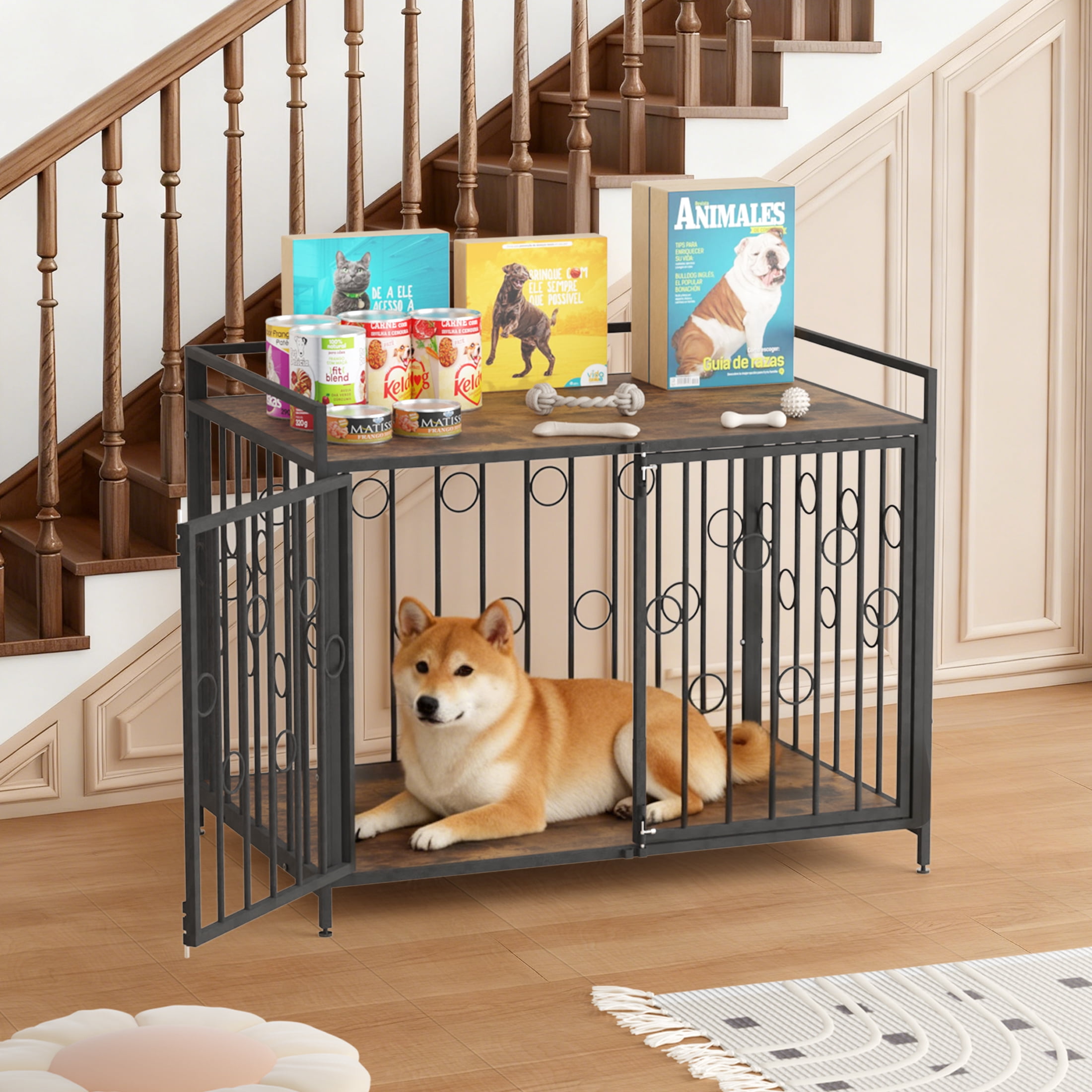 TIME RAY Dog Crate Furniture for Small Dog with Double-Doors , Dog Kennel Indoor Decorative Pet House Dog Cage Table, Brown