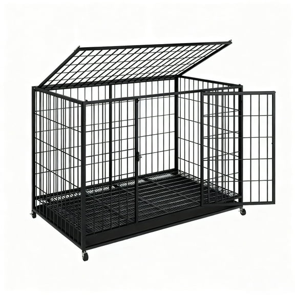 TIME RAY 38" Metal Wire Dog Crate for Large Dogs with Tray and Double Door, Dog Cage for Yard Indoor Outdoor Use,XL Dog Cage Kennel,Black