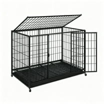 TIME RAY 38" Metal Wire Dog Crate for Large Dogs with Tray and Double Door, Dog Cage for Yard Indoor Outdoor Use,XL Dog Cage Kennel,Black