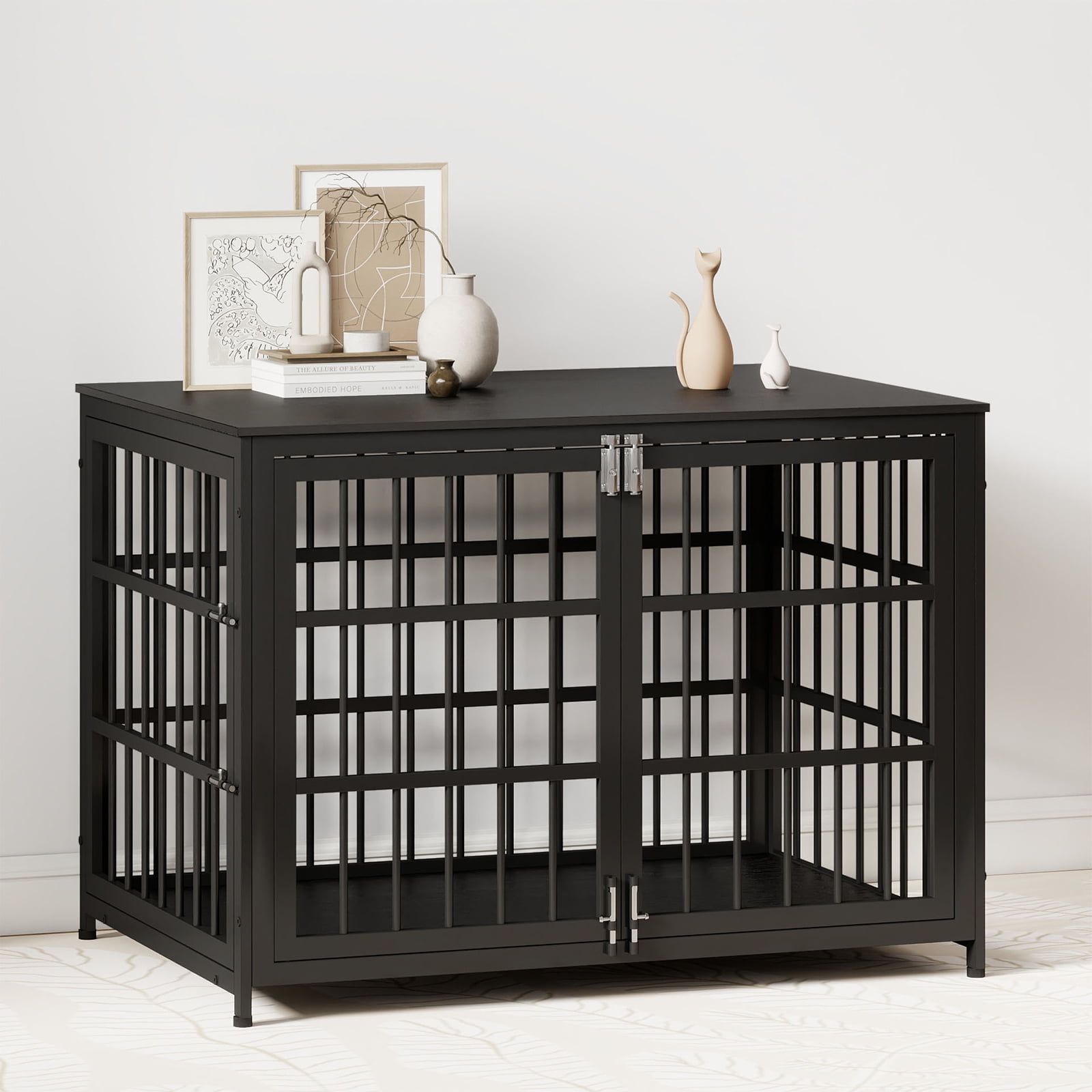 TIME RAY 42" Wooden End Table Dog Crate Furniture with Multiple Secure ...