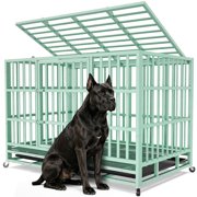 TIME RAY 48 Inch Heavy Duty Dog Crate for XL Large Dog,Indestructible High Anxiety Dog Cage for Indoor and Outdoor with Wheels and Removable Tray, Green