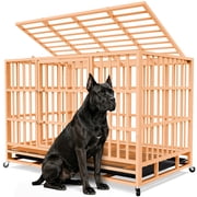 TIME RAY 48 Inch Heavy Duty Dog Crate for XL Large Dog,Indestructible High Anxiety Dog Cage for Indoor and Outdoor with Wheels and Removable Tray,Orange
