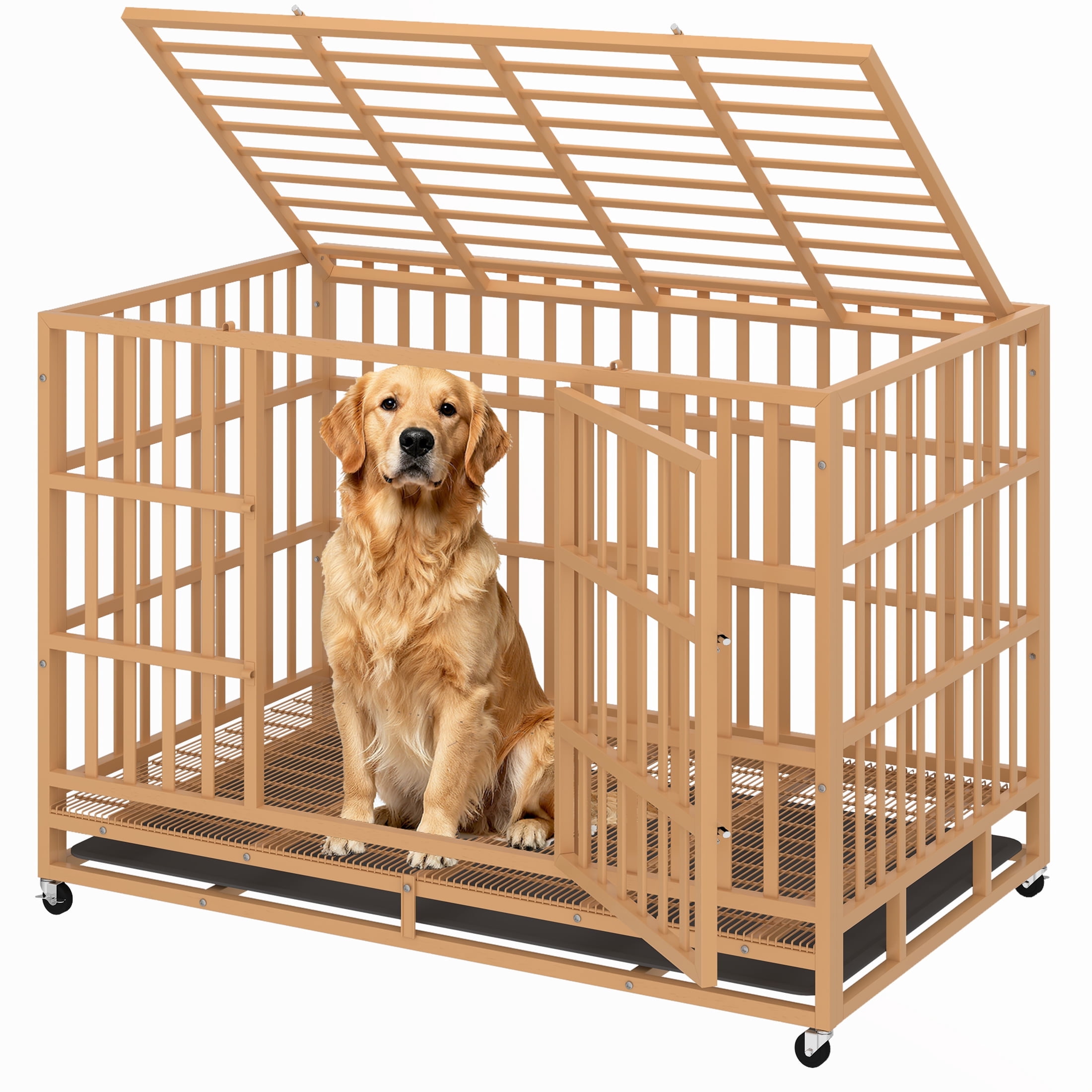 TIME RAY 48" Dog Crate, Heavy Duty Dog Crate Cage for Outdoor and Indoor with Removable Tray,Orange